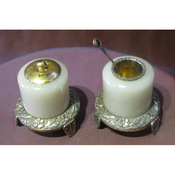  Chinese Silver Export Jade Salt and Pepper set