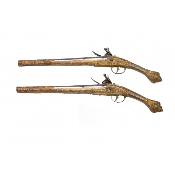 Pair of Greek silver-gilt flintlock holster (kubur) pistols.